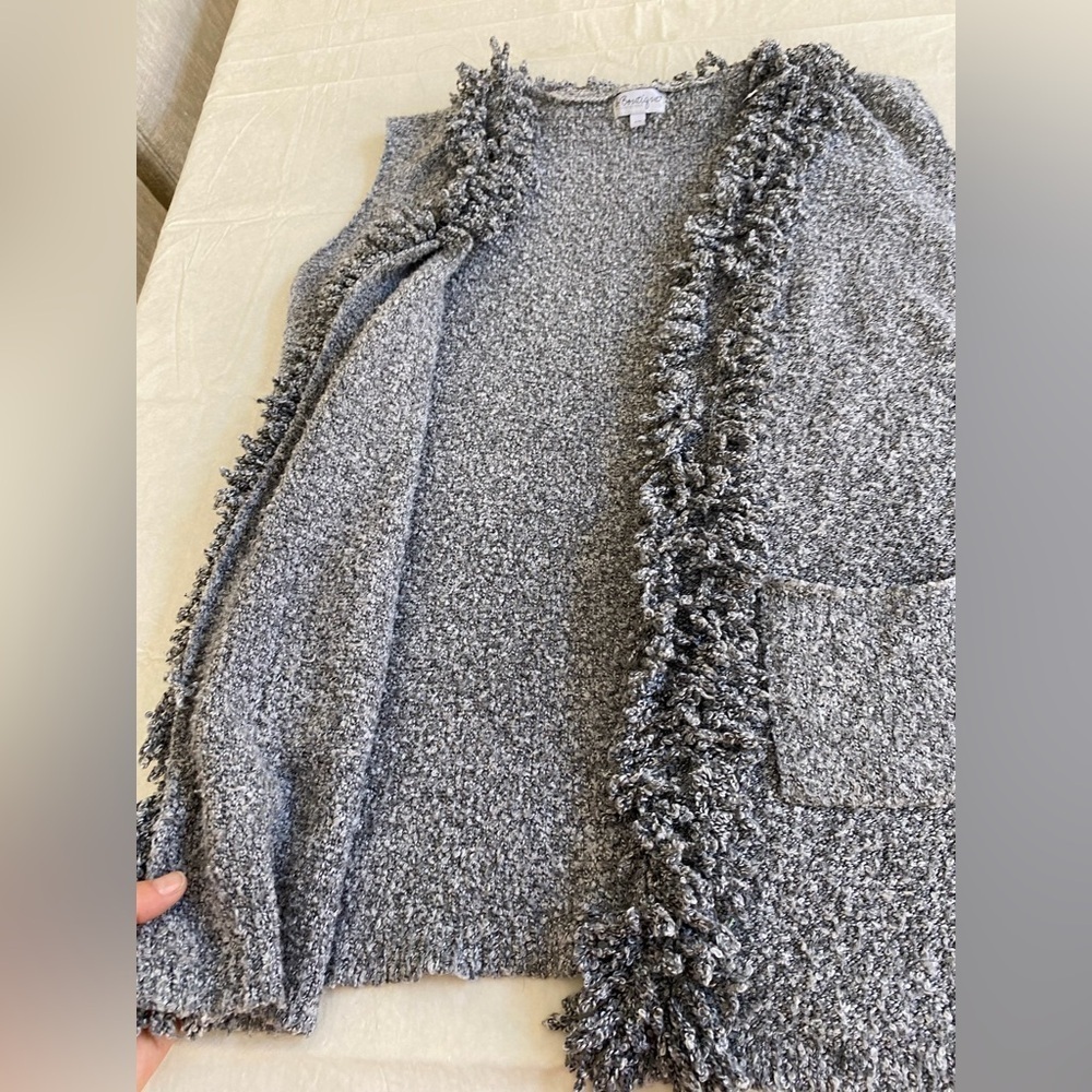 Womens b Boutique Grey Sleeveless Pockets Open Front Cardigan Size S/M Duster - Picture 4 of 9